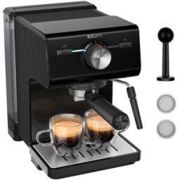 Krups Cafetera espresso manual XP3818 con vaporizador de leche. Negro