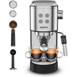Krups Cafetera espresso manual XP444C con vaporizador de leche. Acero Inox