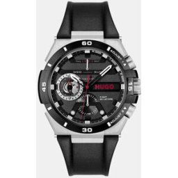 HUGO Reloj de hombre Wild 1530336 multifunción de cuero negro. Negro