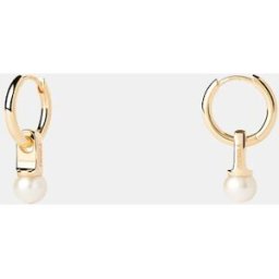 PDPAOLA Pendientes de aro La Perla de plata y perla. Blanco