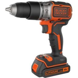 Black & Decker Taladro Percutor Brushless 18V BLACK + DECKER con 2 baterías 1,5Ah de Lítio, cargador 4A y maletín - BL188KB-QW. Naranja / Negro