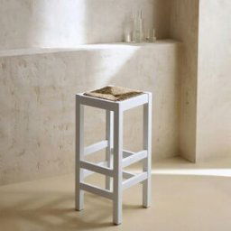 Taburete alto de cocina de madera Ronda. Blanco