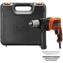 Black & Decker Taladro Percutor 850W BLACK + DECKER con 6 brocas, empuñadura lateral y maletín - BEH850K. Naranja / Negro