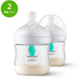 Philips Pack doble Biberones 125ml Natural Response con sistema Airfree, Tetina flujo 2 lento. Blanco niño