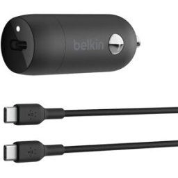 Belkin Cargador para coche BoostCharge USB-C de 30 W + cable USB-C a USB-C. Negro
