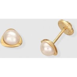 El Corte Inglés Pendientes de oro y perla blanca. Blanco