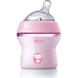 Chicco NaturalFeeling Biberón Silicona 0M+ 150ml Búho Rosa