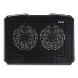 Soporte refrigerante portátil Hama Black Metal 2 ventiladores LED azul hasta 15,6" ajuste altura