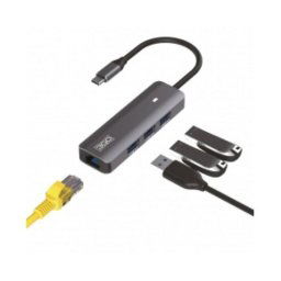 Hub USB-C 3Go HUB37PETHC 3x USB 3.0 Aluminio Ethernet RJ45 10Gb/s Compacto Gris