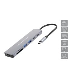 Hub USB Conceptronic DONN28G Gris 5 Gbit/s 100W 4K Ultra HD Type-C/2xUSB-A/3xUSB-C/HDMI/Lector SD/MicroSD