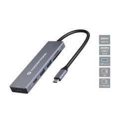Hub USB-C Conceptronic DONN23G 4K Ultra HD 2x USB-A HDMI Lector SD/TF 100W