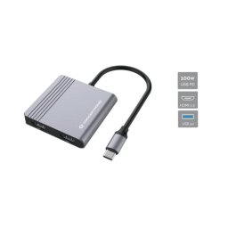 Hub USB-C Conceptronic DONN13G 2x HDMI 4K 1x USB-A 1x USB-C 100W Aluminio Gris