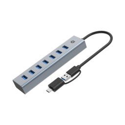 Hub USB Conceptronic HUBBIES21G 7 Puertos USB 3.2 Aluminio Gris 5000Mbit/s 0,25m
