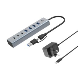 Hub USB Conceptronic HUBBIES20GP 7 Puertos 4x Type-A + 3x Type-C Aluminio Gris 5000Mbit/s USB/AC