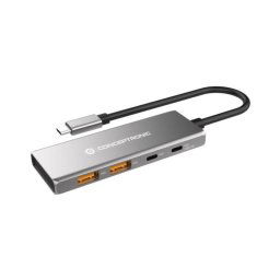 Hub USB Conceptronic HUBBIES15G 4 Puertos USB 3.2 Gen 2 Type-C/Type-A Aluminio 100W Gris