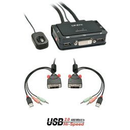 Switch KVM Lindy 42341 2 Puestos USB DVI-D 4x USB 2.0 Audio Negro 1920x1200