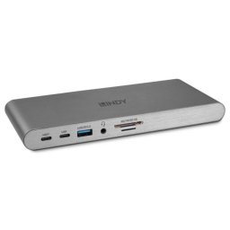 Dock Station Lindy 43349 USB-C 100W HDMI 2xDisplayPort SD MicroSD Ethernet Aluminio Plata