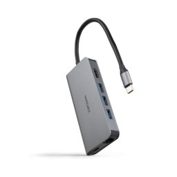 Hub USB-C Nanocable 10.16.4609 8 en 1 3xUSB-A 3.0 HDMI 4K@60Hz RJ45 SD TF PD 100W Aluminio Gris