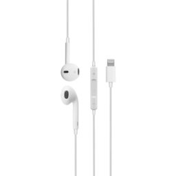 Auriculares DCU con cable compatibles Apple con micrófono y control de volumen en blanco
