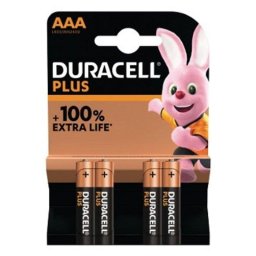 Batería Duracell Plus AAA Alcalina 1,5V Pack 4 unidades Negro Oro