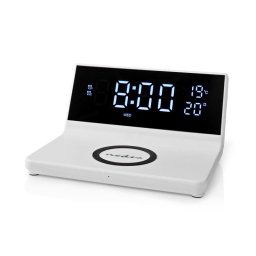 Reloj despertador digital Nedis WCACQ20WT Blanco carga inalámbrica Qi 15W doble alarma USB-A