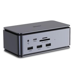 Docking Station Lindy 43372 USB4 100W HDMI 2.1 DP1.4 LAN PowerShare SD/Aluminio