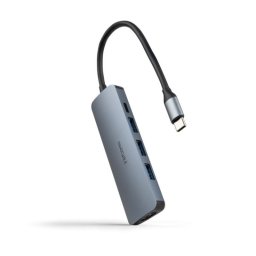 Hub USB-C Nanocable 10.16.4605 3xUSB-A 3.0 1xHDMI 4K 1xUSB-C PD 100W Gris Aluminio 18cm