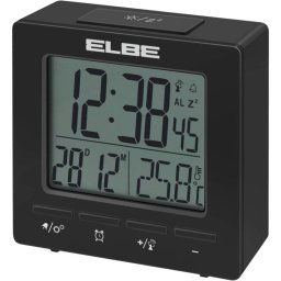 Reloj despertador Elbe RD-005-N pantalla LCD 2.55'', termómetro, alarma dual, snooze, negro