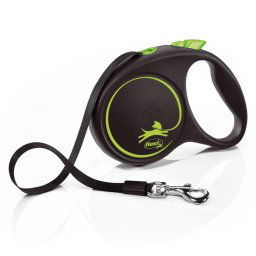 Correa extensible flexi Black Design con cinta, verde, 5 m - M: hasta 25 kg