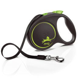 Correa extensible flexi Black Design con cinta, verde, 5 m - L: hasta 50 kg
