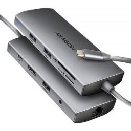 AXAGON HUB USB-C HMC-8HLSA USB-C 3.2 Gen 1 hub, 3x USB-A + 4K/30Hz HDMI + SD/microSD, GLAN, Audio, PD 100W