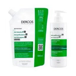 Vichy Dercos Champú Anticaspa Cabello Normal a Graso 390ml + Recarga 500ml