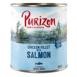 Purizon Adult 6 x 800 g comida húmeda sin cereales para perros - Salmón con espinacas y coco
