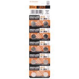 Maxell LR43 Pack 10 Pilas de Botón 1.5V