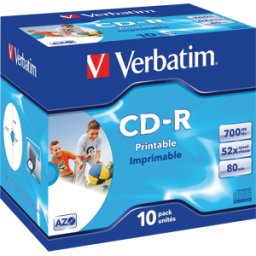 VERBATIM CD 8010 VER-P - CD-R AZO, 700 MB, 52x, imprimible, paquete de 10 cajas Jewel