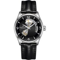 Hamilton Reloj de hombre automático Jazzmaster Open Heart de 42 mm H32705731 con correa de piel. Negro