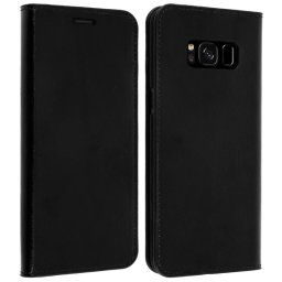 Avizar Funda Libro Cartera de Cuero Negra para Samsung Galaxy S8