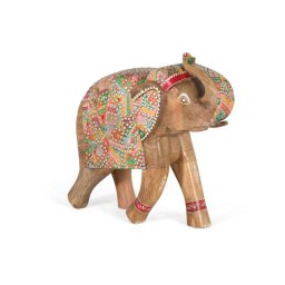 Figura Decorativa Elefante Madera Tallada Colores Atucha