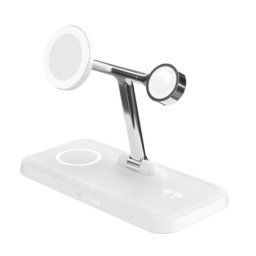 Base de carga inalámbrica 4 en 1 HYPER HJ3004WHGL, Qi2, carga rápida 45W, USB-C, plata/blanco