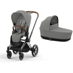 Cybex Carro de bebé dúo PRIAM con Chasis Chrome Brown, Seat Pack y Capazo Lux en Mirage Grey.. Gris niño