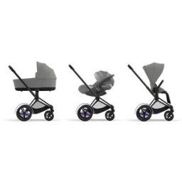Cybex Carro de bebé trío e-PRIAM con Chasis Matt Black, Seat Pack, Capazo Lux y portabebés Cloud T i-Size Plus en Mirage Grey. Gris claro niño