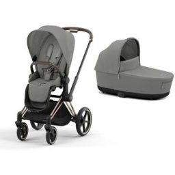 Cybex Carro de bebé dúo PRIAM con Chasis Rosegold, Seat Pack y Capazo Lux en Mirage Grey.. Gris niño