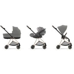 Cybex Carro de bebé trío MIOS con Chasis Rosegold, Seat Pack, Capazo Lux y portabebés Cloud T i-Size Plus en Mirage Grey. Gris claro niño