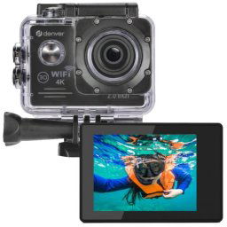 Cámara deportiva 4K Ultra HD, sensor CMOS 8 MP, Wi-Fi, pantalla LCD 2", sumergible 40 m, batería 1050 mAh, MicroSD hasta 64GB