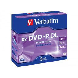 Dvd+r verbatim doble capa capacidad 8.5gb velocidad 8x 240 min pack de 5 unidades