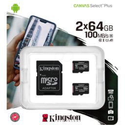 KINGSTON SDCS2/64GB-2P1A - 64GB Canvas Select Plus tarjeta de memoria microSDXC, paquete de