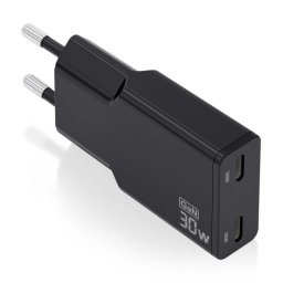 Aisens ASCH-30W2P049-BK Cargador GaN Ultra Slim 30W 2xUSB-C PD3.0 QC4.0 Negro
