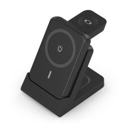 Cargador inalámbrico USB-C 4 en 1, 15W, Power Bank 5000mAh, móvil, Apple Watch, auriculares, negro