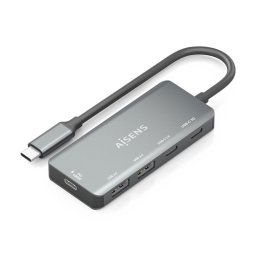 Hub USB-C con PD 100W, 2xUSB-A 2.0 y 2xUSB-C (USB 3.0/2.0), Aluminio, 15cm, Gris