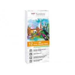 Rotulador tombow abt dual brush acuarelable doble punta fina/pincel estuche de 12 unidades colores pastel